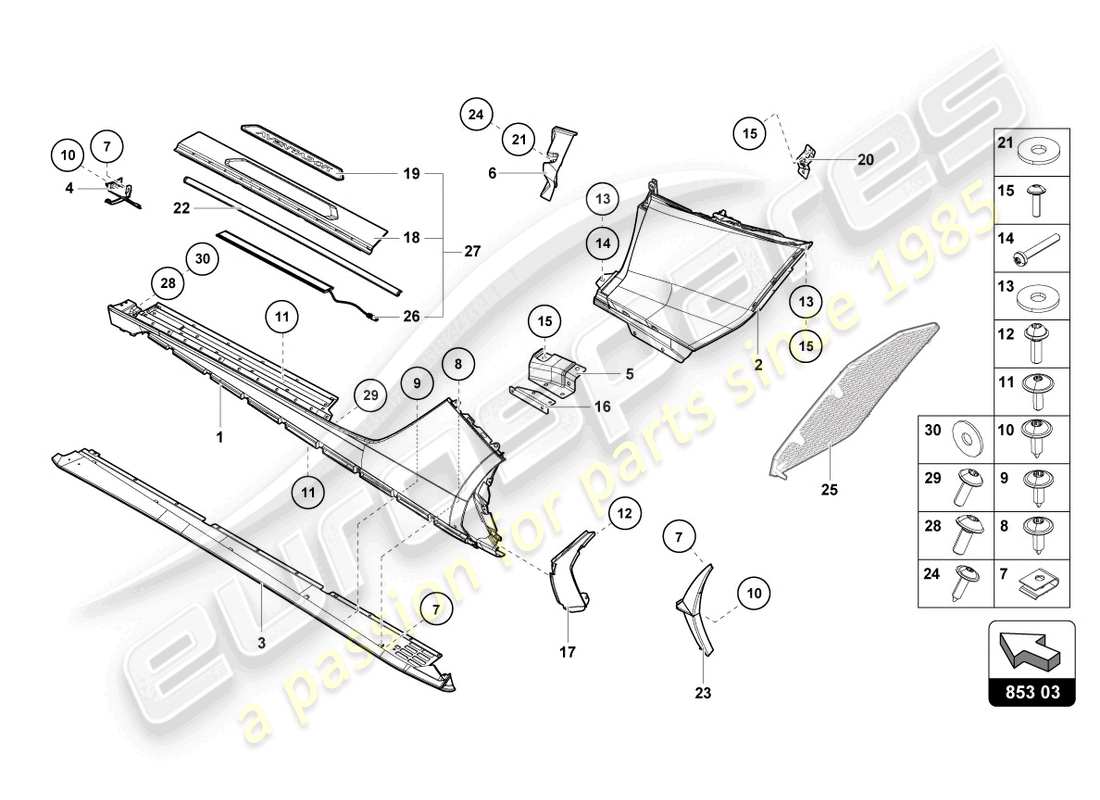 lamborghini lp740-4 s coupe (2021) unteres äußeres seitenteil für radkasten ersatzteildiagramm