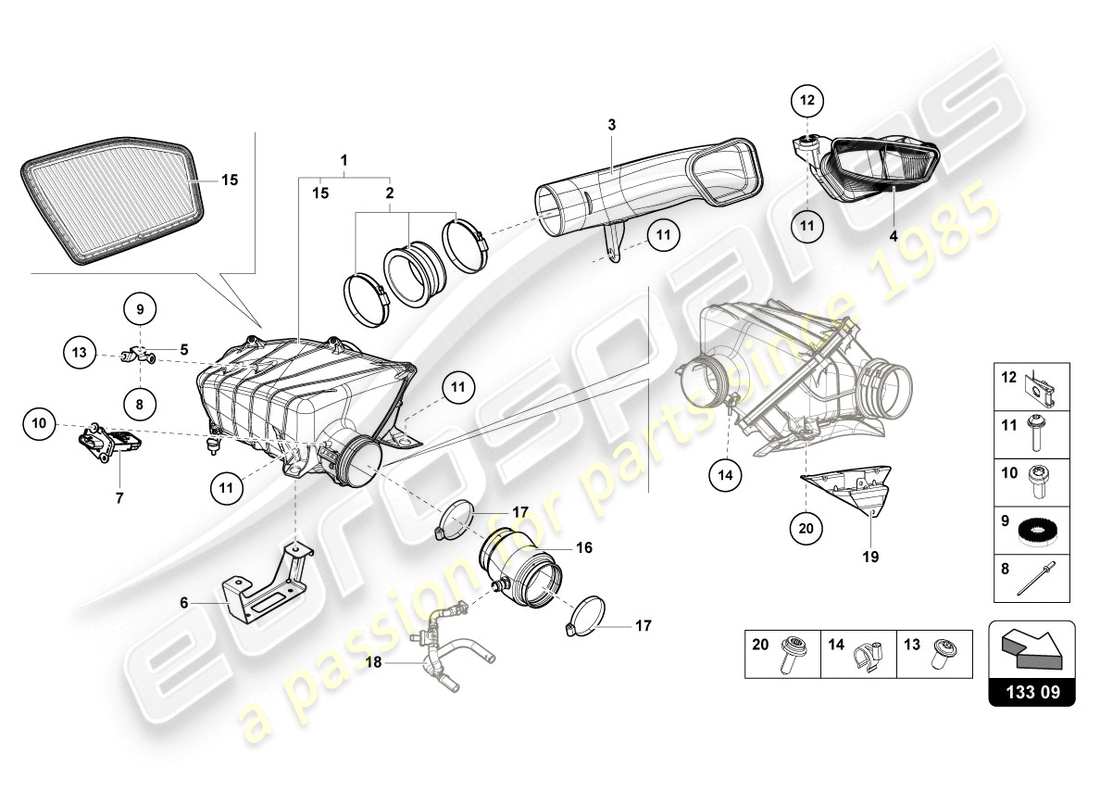 lamborghini 2020 (evo spyder) luftfiltergehäuse teilediagramm