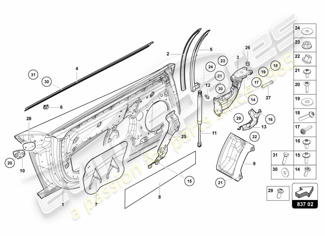 lamborghini lp700-4 coupe (2012) fahrer- und beifahrertür teilediagramm