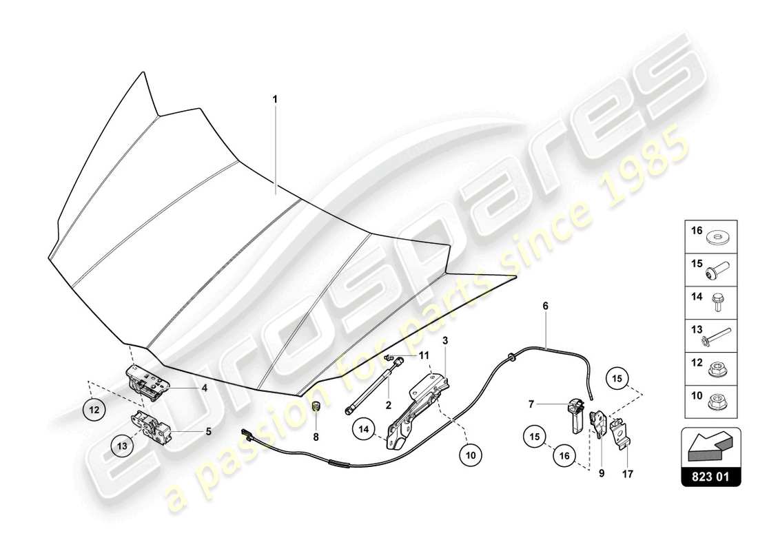 lamborghini lp740-4 s coupe (2021) motorhaube vorne - ersatzteildiagramm