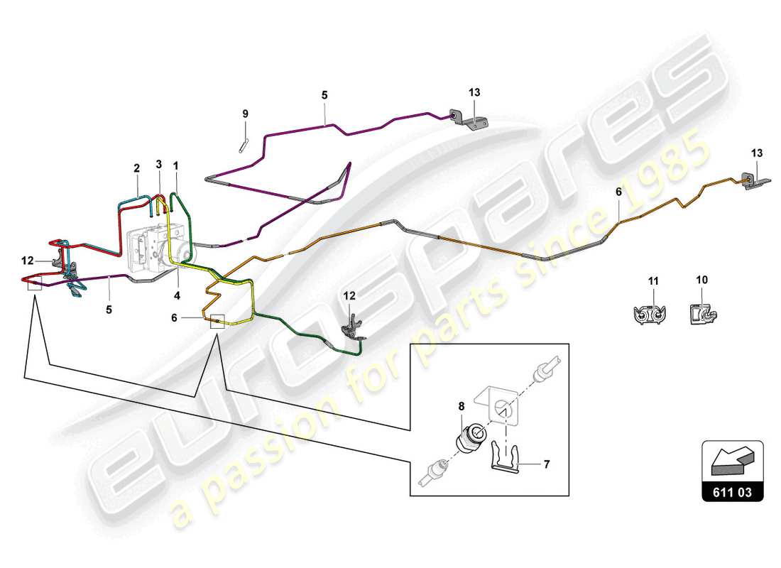 lamborghini lp770-4 svj coupe (2020) bremsservo, rohre und vakuumsystem teilediagramm