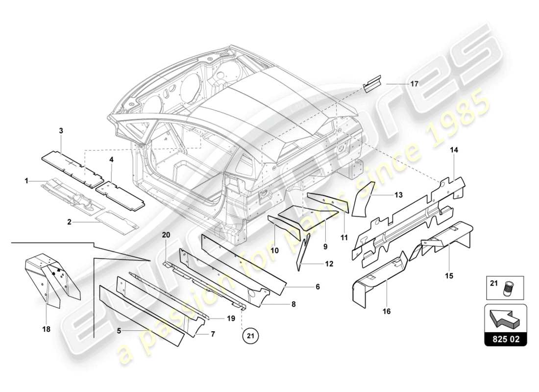 lamborghini lp770-4 svj roadster (2019) dämpfer für tunnel ersatzteildiagramm