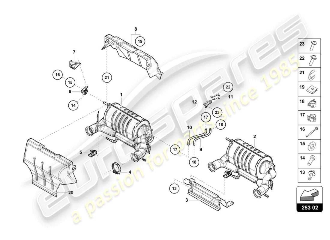 lamborghini 2019 (lp740-4 s roadster) schalldämpfer mit katalysator ersatzteildiagramm