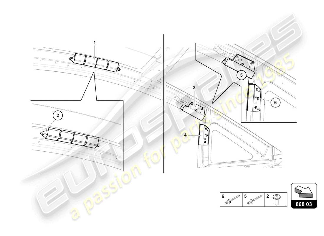 lamborghini 2017 (lp740-4 s coupe) dachrahmenverkleidung - ersatzteildiagramm