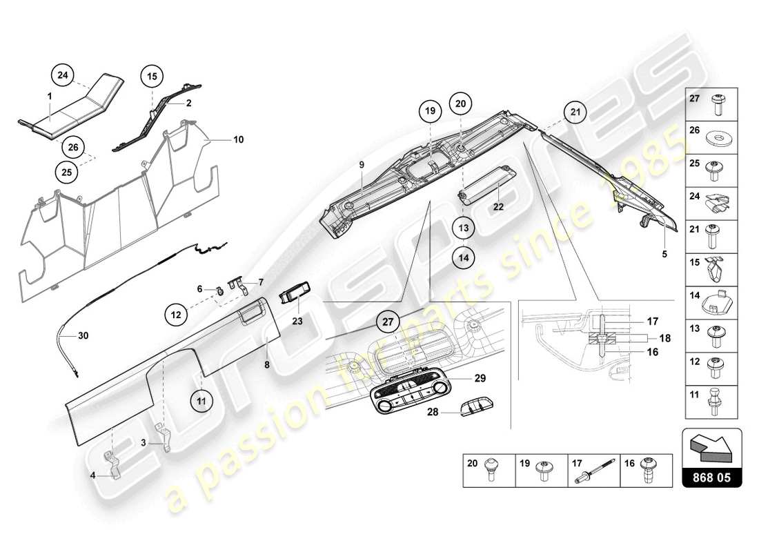 lamborghini lp750-4 sv roadster (2017) innendekor teilediagramm