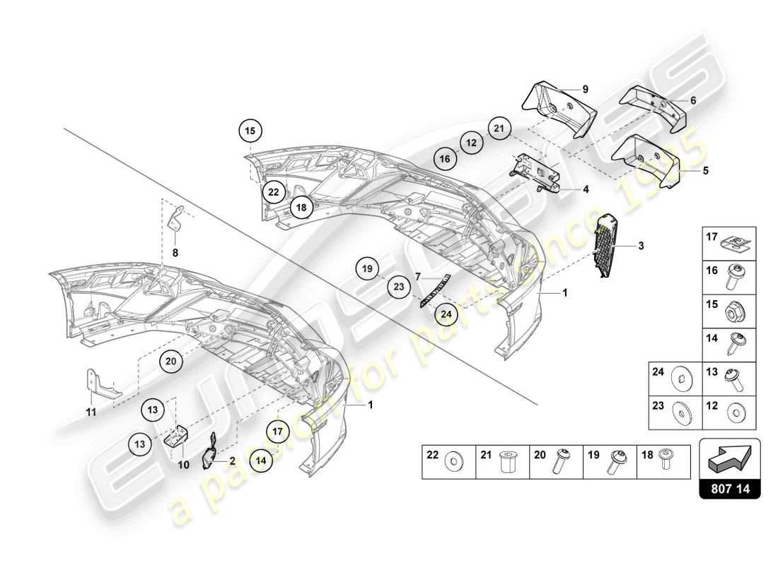 lamborghini 2020 (lp740-4 s coupe) stoßstange, komplett vorn, ersatzteildiagramm