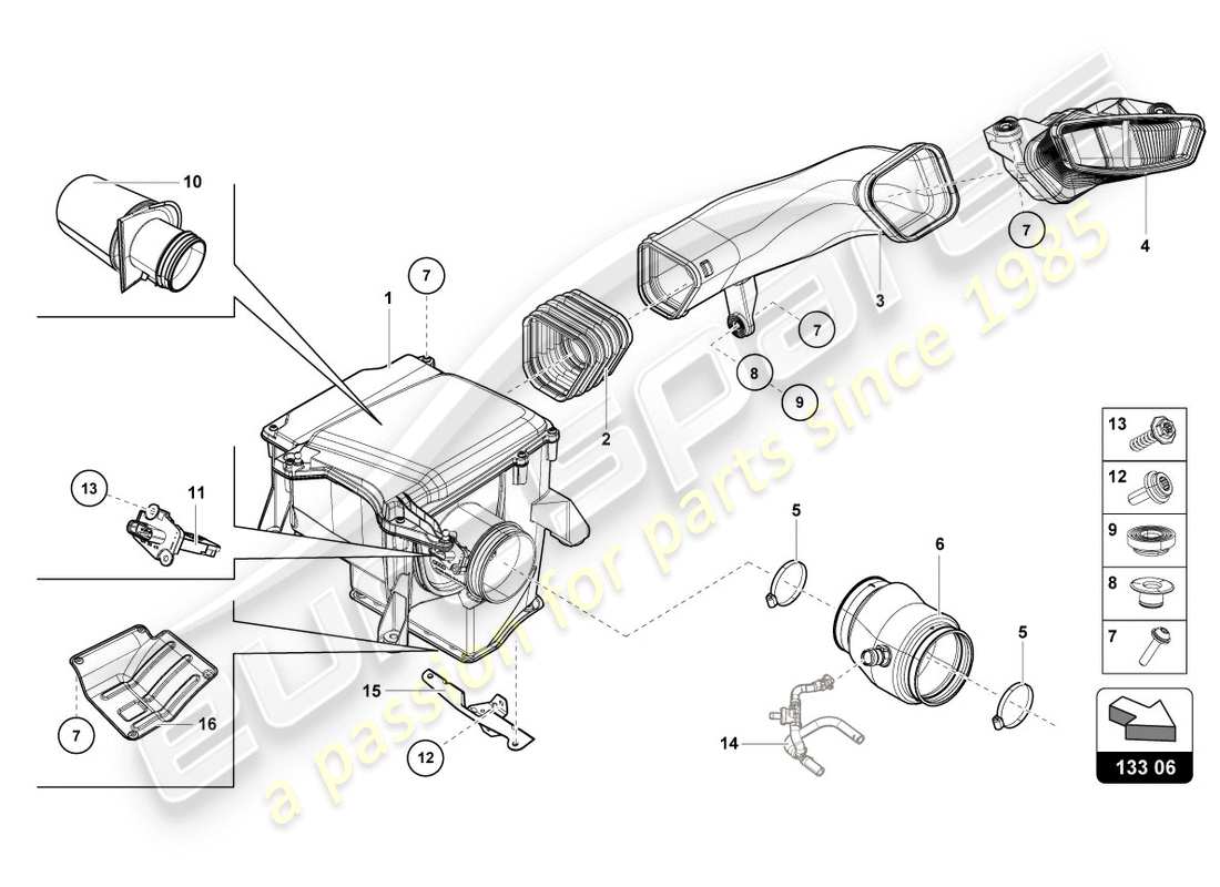 lamborghini lp610-4 spyder (2018) luftfiltergehäuse teilediagramm