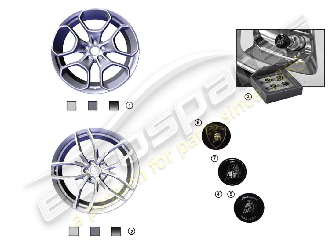 lamborghini huracan lp580-2 spyder (accessories) 1 satz aluminiumfelgen ersatzteildiagramm