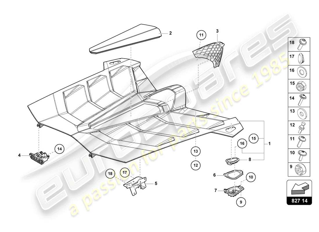 lamborghini 2019 (lp770-4 svj coupe) motorabdeckung mit inspektionsabdeckung ersatzteildiagramm