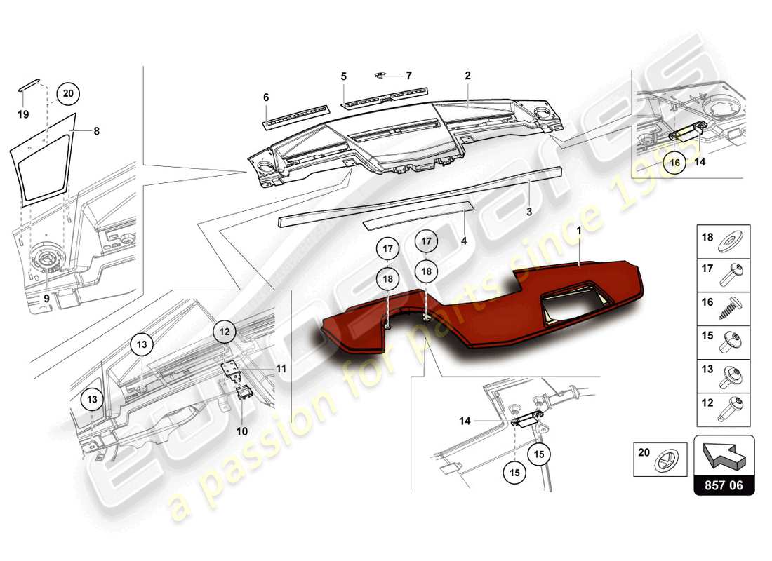 lamborghini lp770-4 svj roadster (2019) instrumententafel ersatzteildiagramm