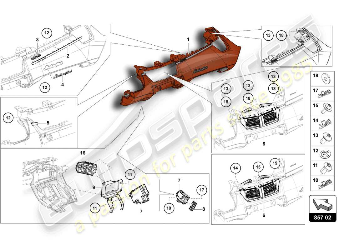 lamborghini lp740-4 s coupe (2021) instrumententafel ersatzteildiagramm