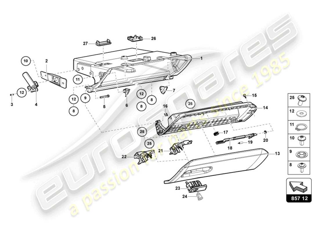 lamborghini 2016 (lp750-4 sv roadster) handschuhfach-ersatzteildiagramm