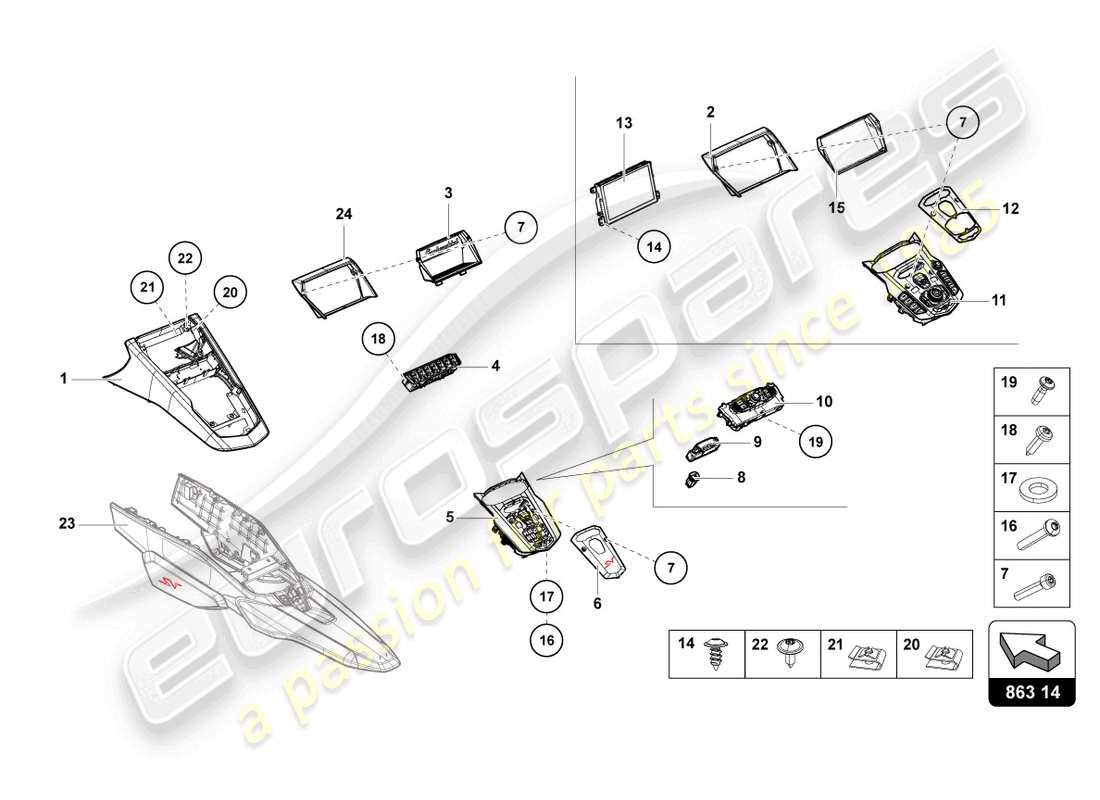 lamborghini 2021 (lp770-4 svj coupe) mittelkonsole ersatzteildiagramm