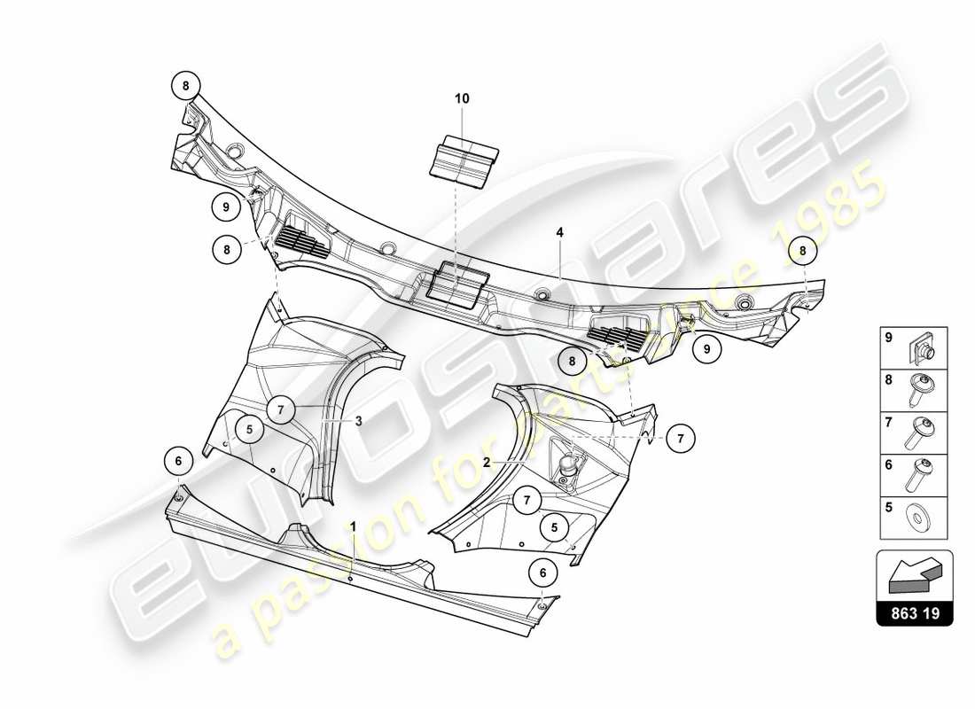 lamborghini centenario roadster (2017) gepäckraumverkleidung ersatzteildiagramm