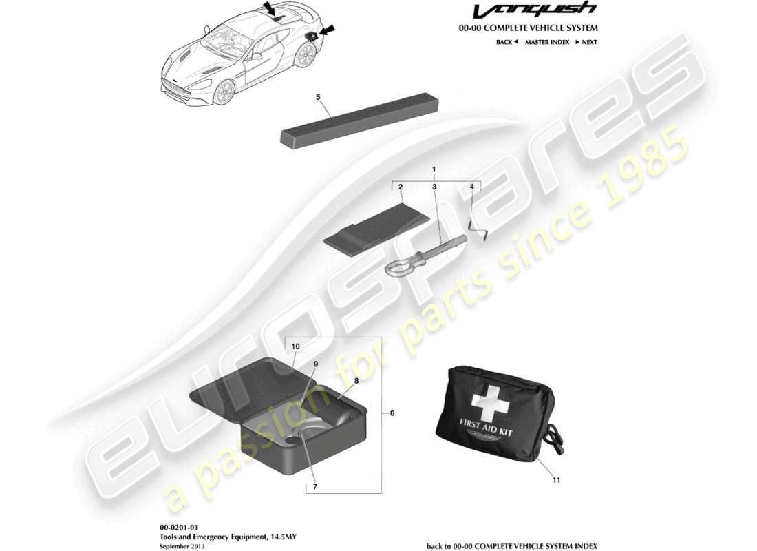 aston martin vanquish (2016) notfallausrüstung, 14.5my ersatzteildiagramm