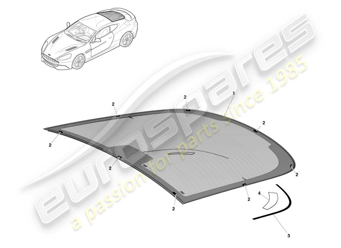 aston martin vanquish (2013) teilediagramm der heckscheibe
