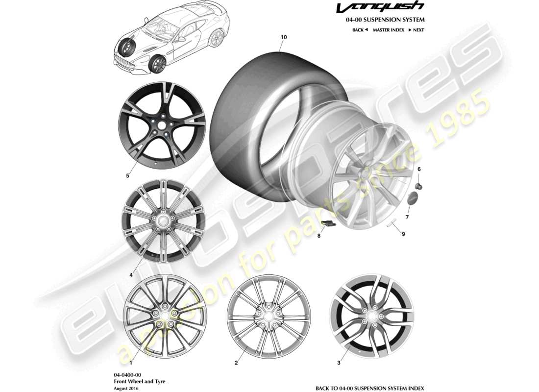 aston martin vanquish (2017) räder und reifen, vorderteildiagramm