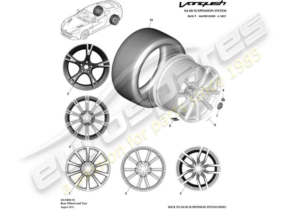 aston martin vanquish (2016) räder und reifen, hinteres teildiagramm