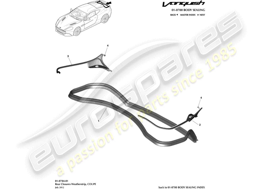 aston martin vanquish (2016) dichtungsprofil für hinteren verschluss, coupé-teilediagramm