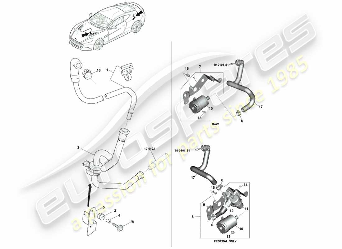 aston martin vanquish (2014) verdunstungsemissionen, 15my teilediagramm