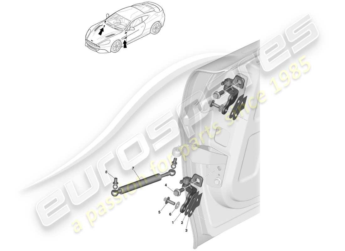 aston martin vanquish (2013) teilediagramm der türscharnierbaugruppe