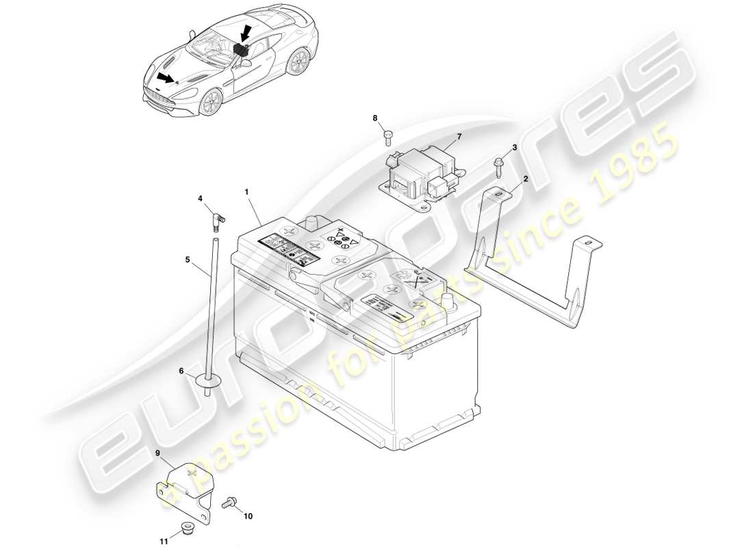 aston martin vanquish (2013) batterie teilediagramm