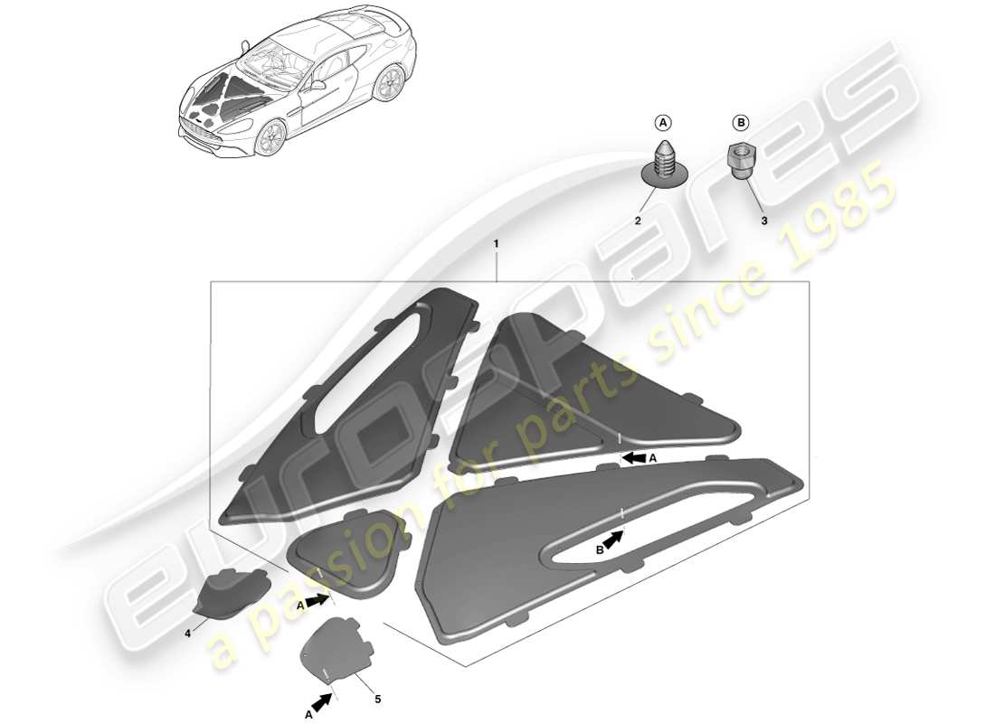 aston martin vanquish (2013) teilediagramm der motorraumverkleidung