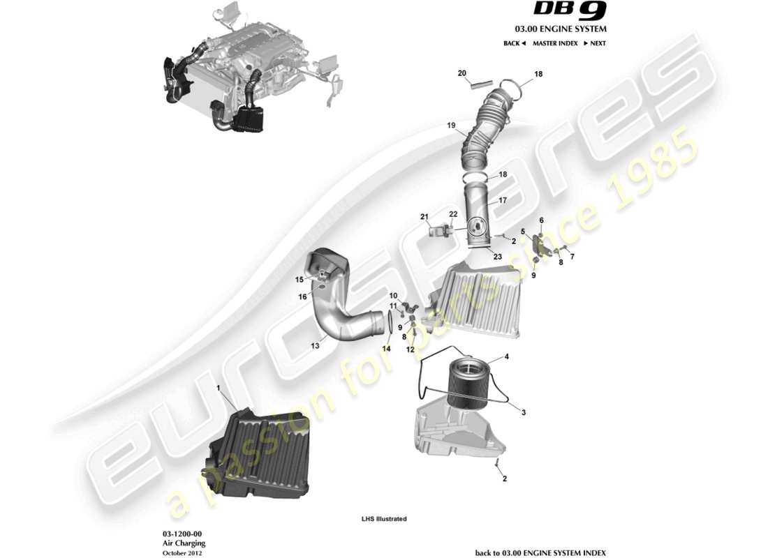 aston martin db9 (2015) teilediagramm für die luftaufladung