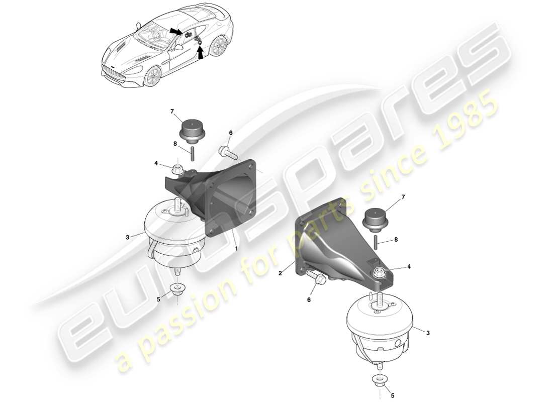 aston martin vanquish (2013) teilediagramm für antriebsstrangaufhängungen