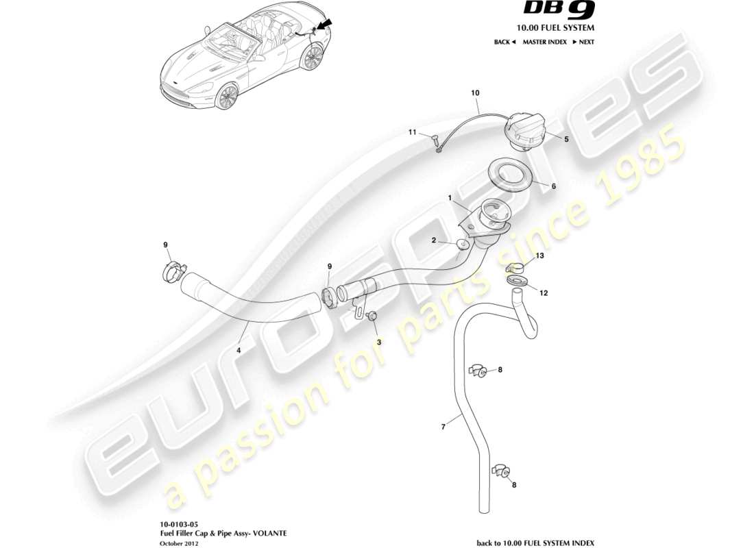 ein teilediagramm aus dem teilekatalog aston martin db9 (2013)