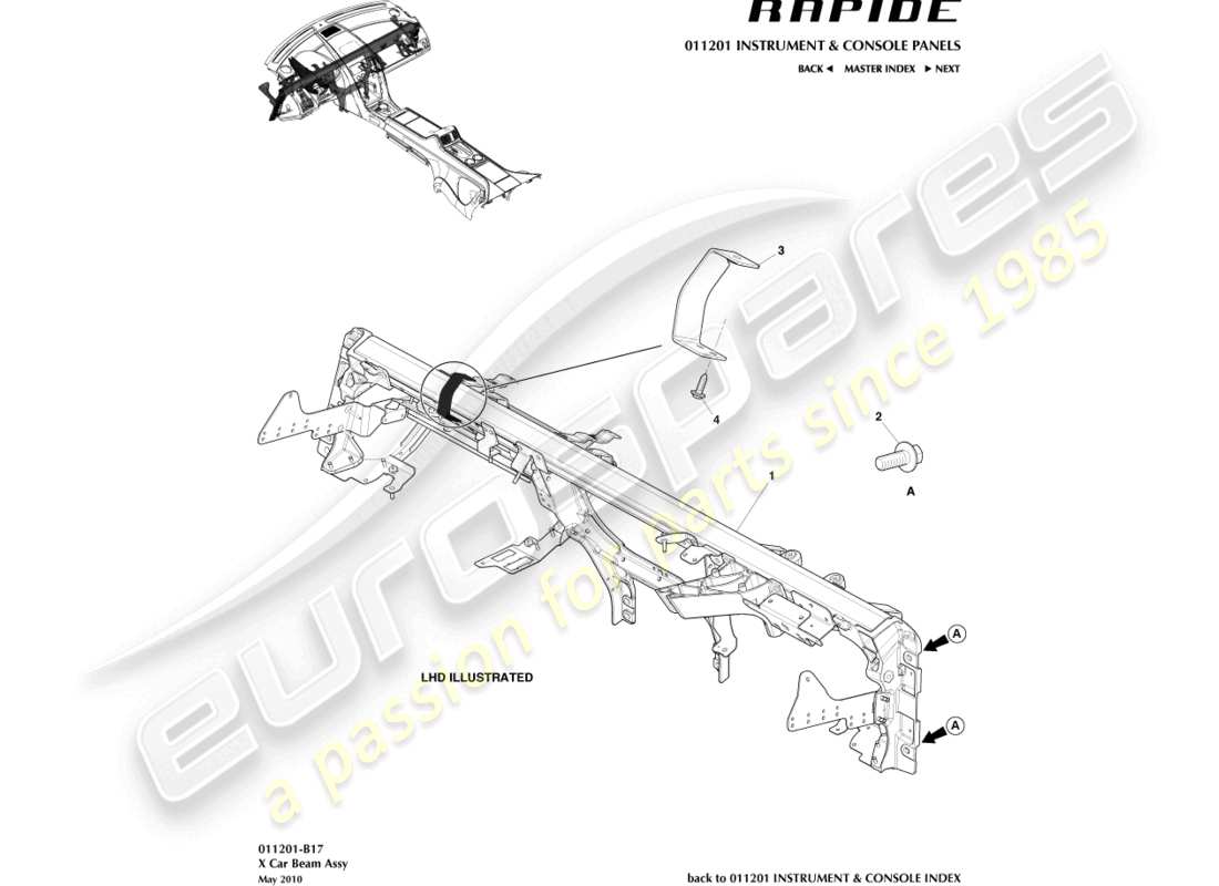 aston martin rapide (2010) ip-querträger-teilediagramm
