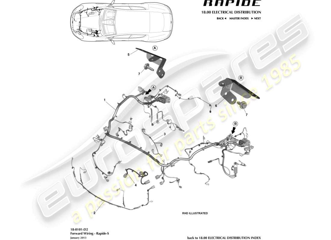 aston martin rapide (2019) vorderer kabelbaum, 13my im teilediagramm