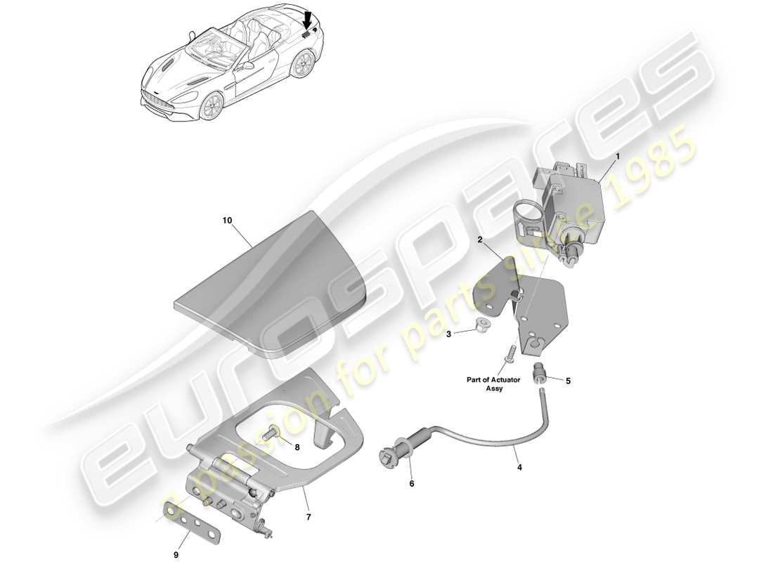 aston martin vanquish (2014) kraftstoffeinfüllmechanismus, volante-teilediagramm