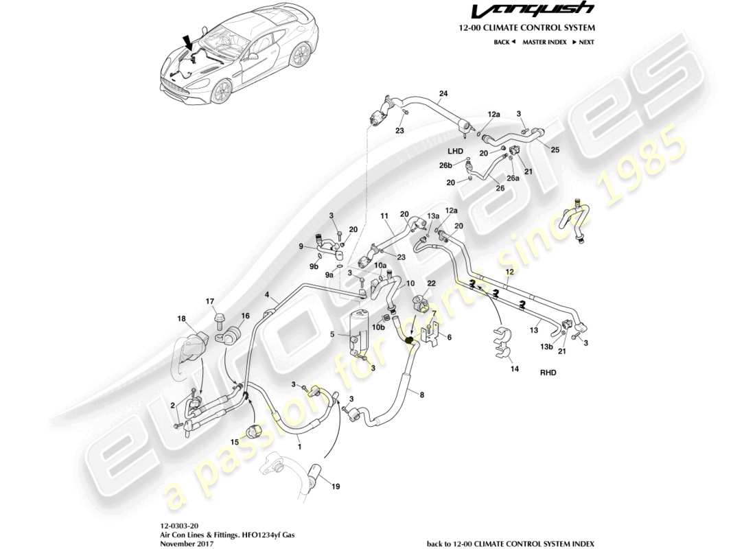aston martin vanquish (2017) klimaanlagenleitungen, hfo1234yf gasteildiagramm