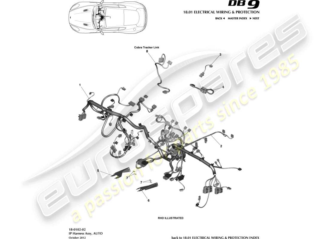 aston martin db9 (2015) ip-kabelbaum-teilediagramm