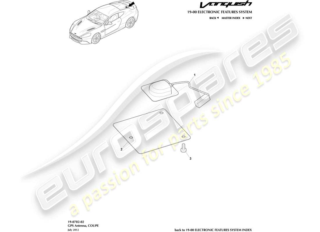 aston martin vanquish (2017) gps-antenne, coupé-teilediagramm