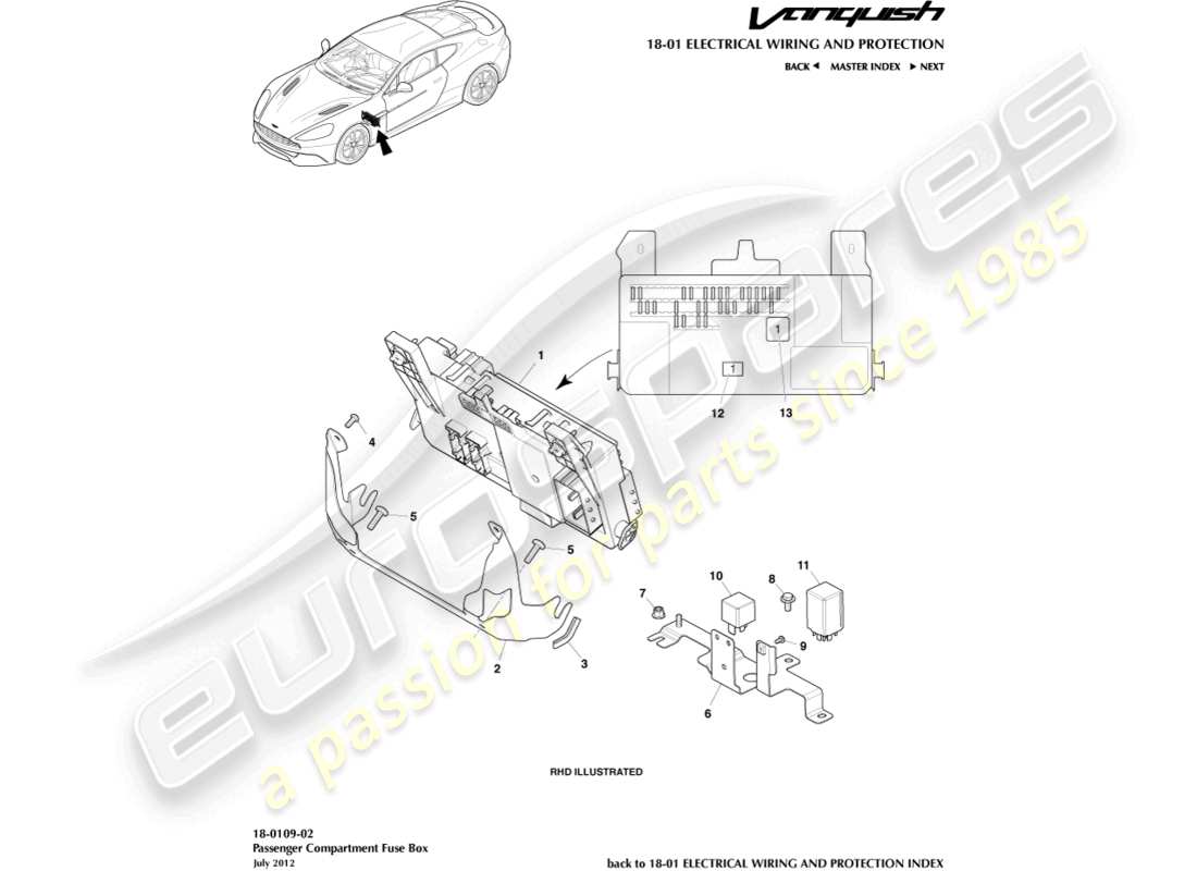 aston martin vanquish (2018) sicherungskasten im fahrgastraum teilediagramm