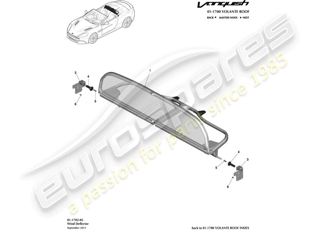 aston martin vanquish (2018) windabweiser-teilediagramm