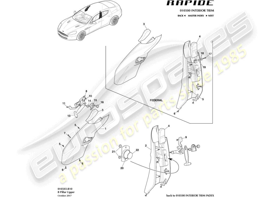 aston martin rapide (2010) teilediagramm b-säulenverkleidung