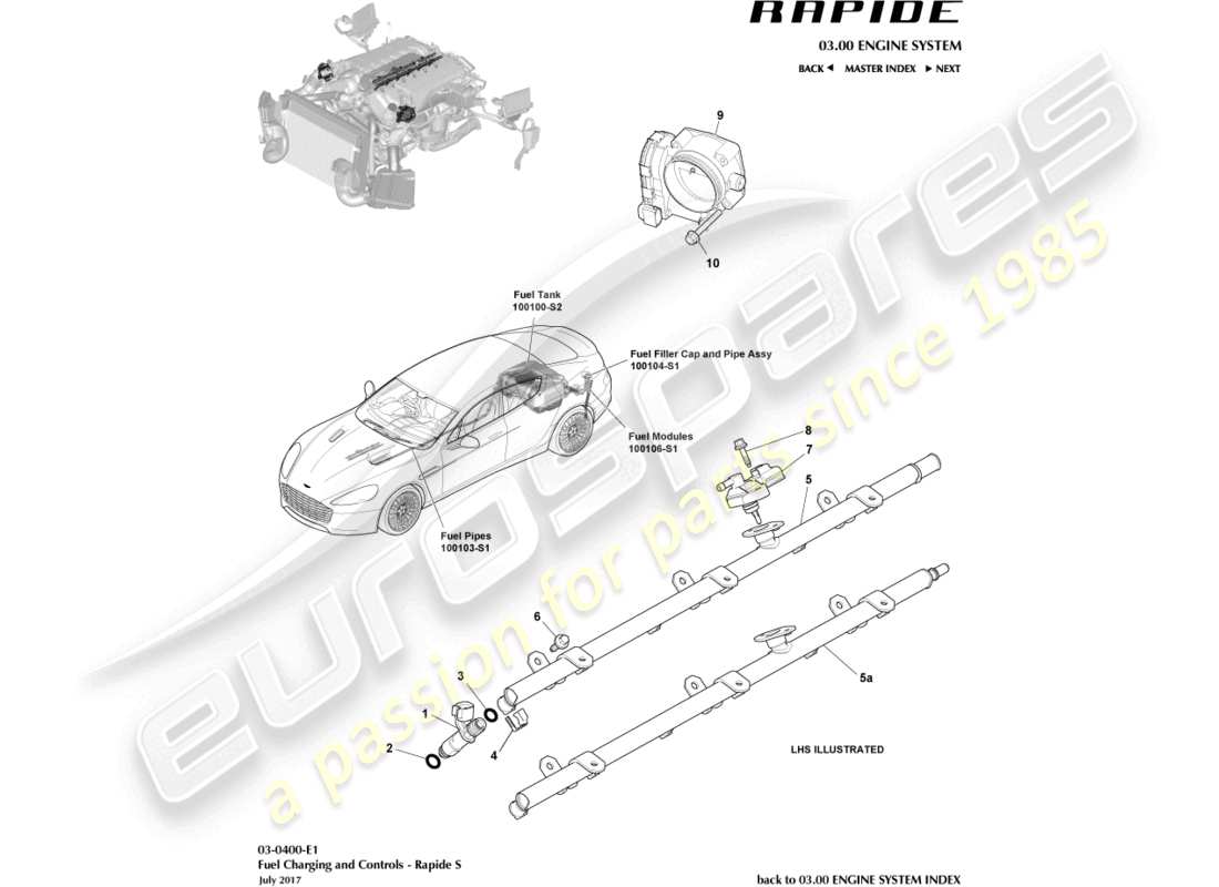 aston martin rapide (2011) teilediagramm für kraftstoffbefüllung und -steuerung