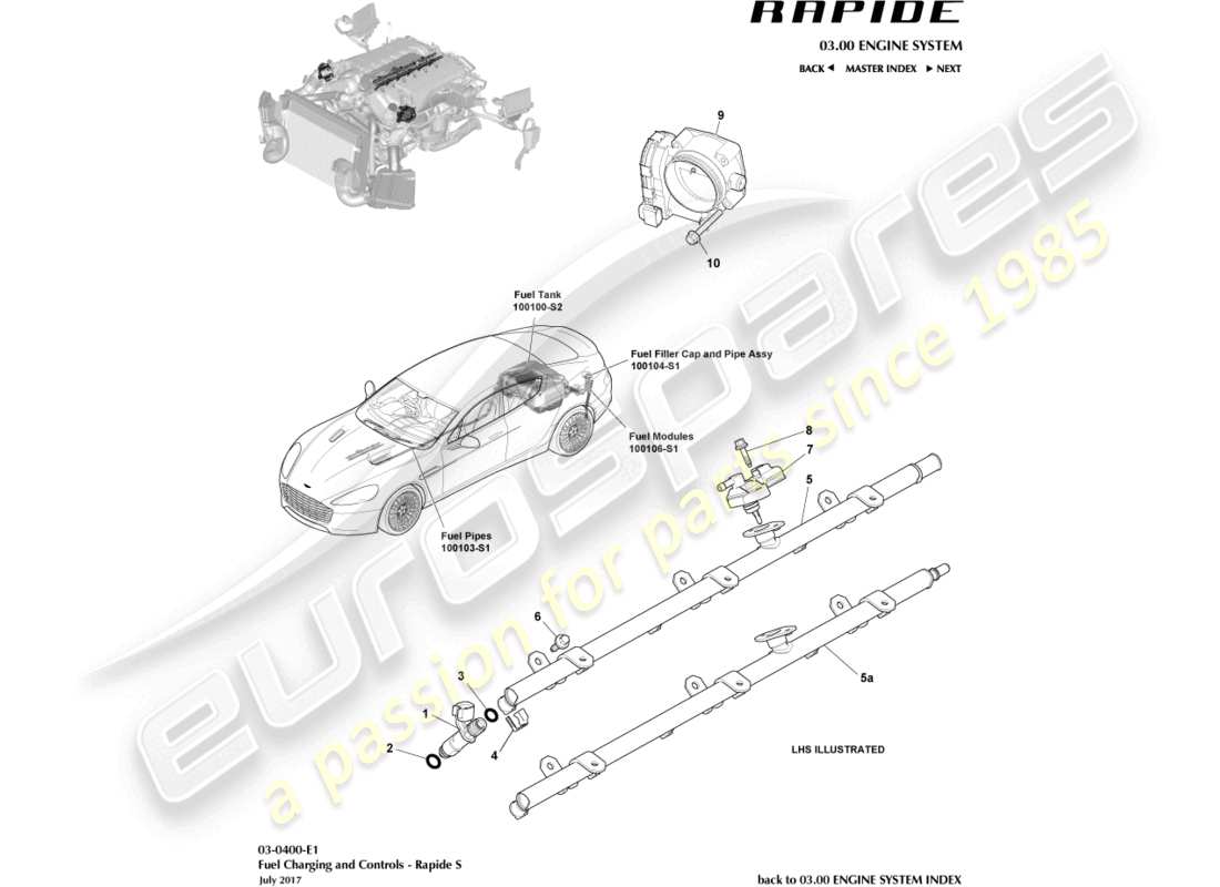 aston martin rapide (2012) teilediagramm für kraftstoffbefüllung und -steuerung