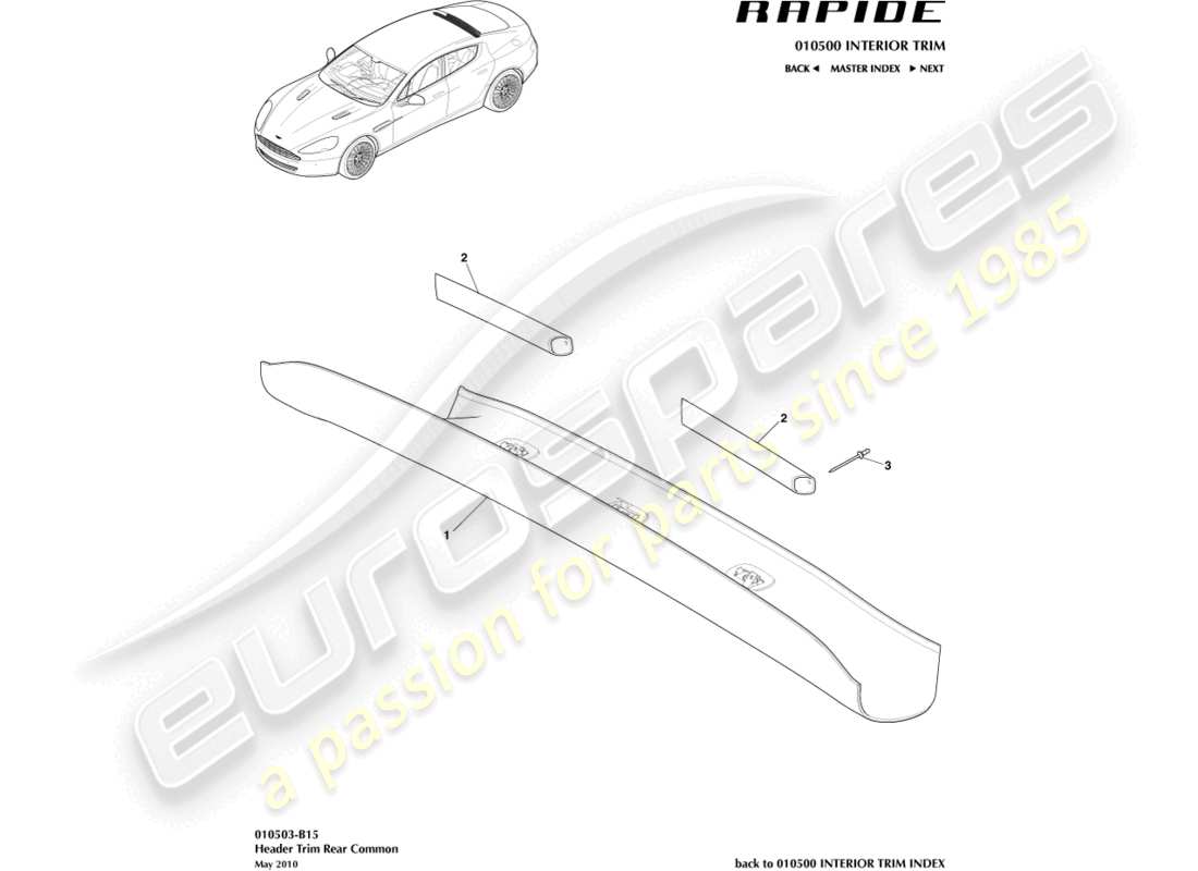 aston martin rapide (2019) teilediagramm für die hintere kopfverkleidung