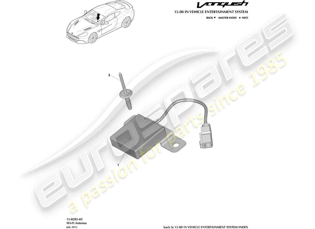 aston martin vanquish (2016) wi-fi-antennenteildiagramm