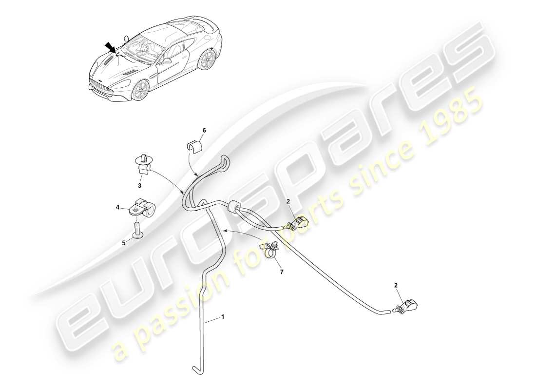 aston martin vanquish (2014) teilediagramm für scheibenwaschanlage