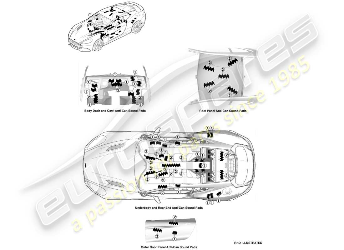 aston martin vanquish (2014) anti-can-pads, coupé-teilediagramm