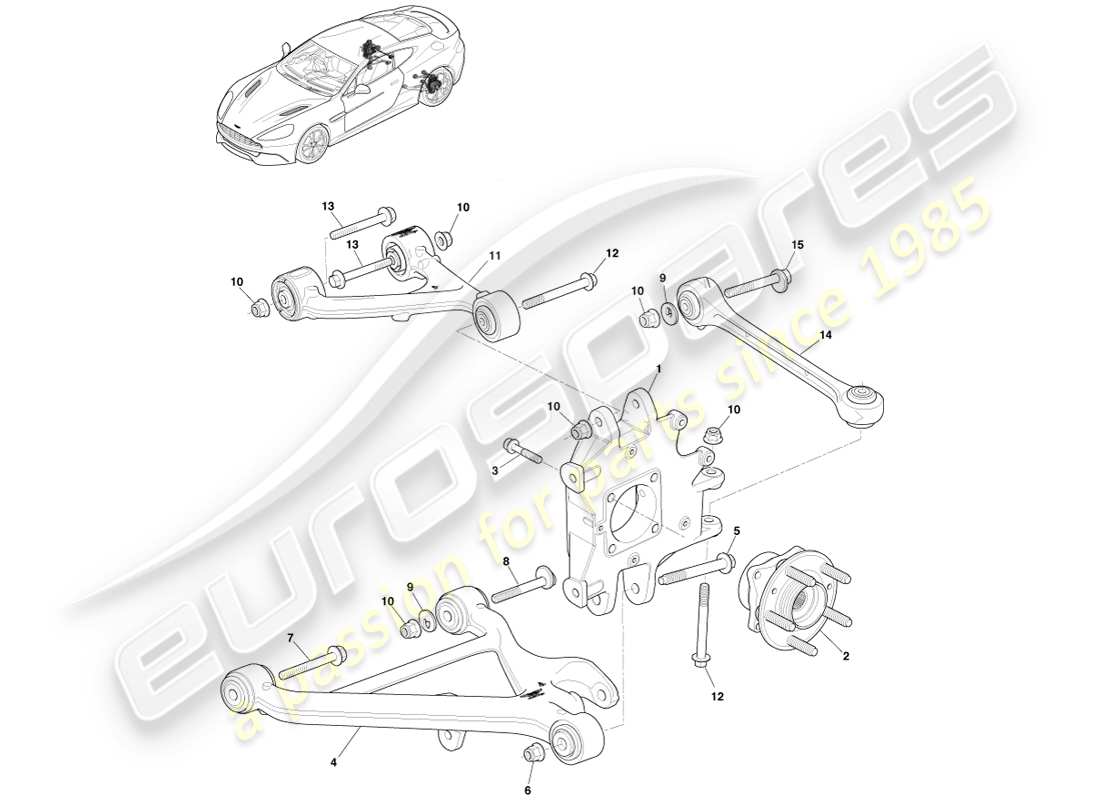 aston martin vanquish (2014) teilediagramm der hinterradaufhängung