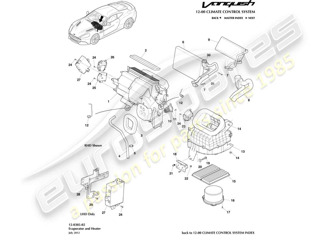 aston martin vanquish (2017) teilediagramm der hlk-einheit