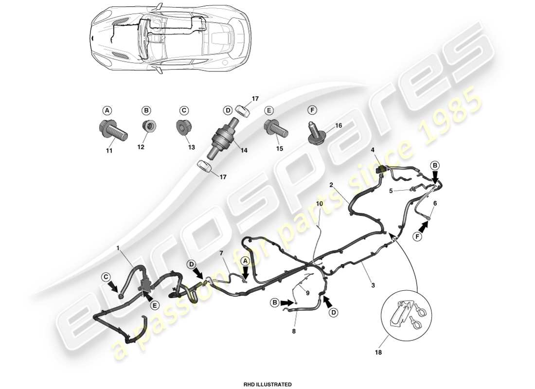 aston martin vanquish (2013) teilediagramm für batteriekabel
