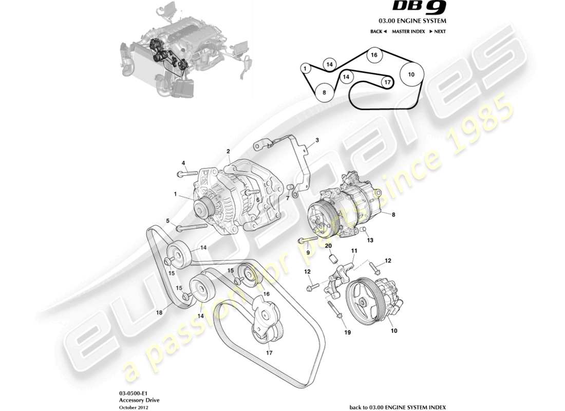 aston martin db9 (2017) teilediagramm für zusatzantrieb