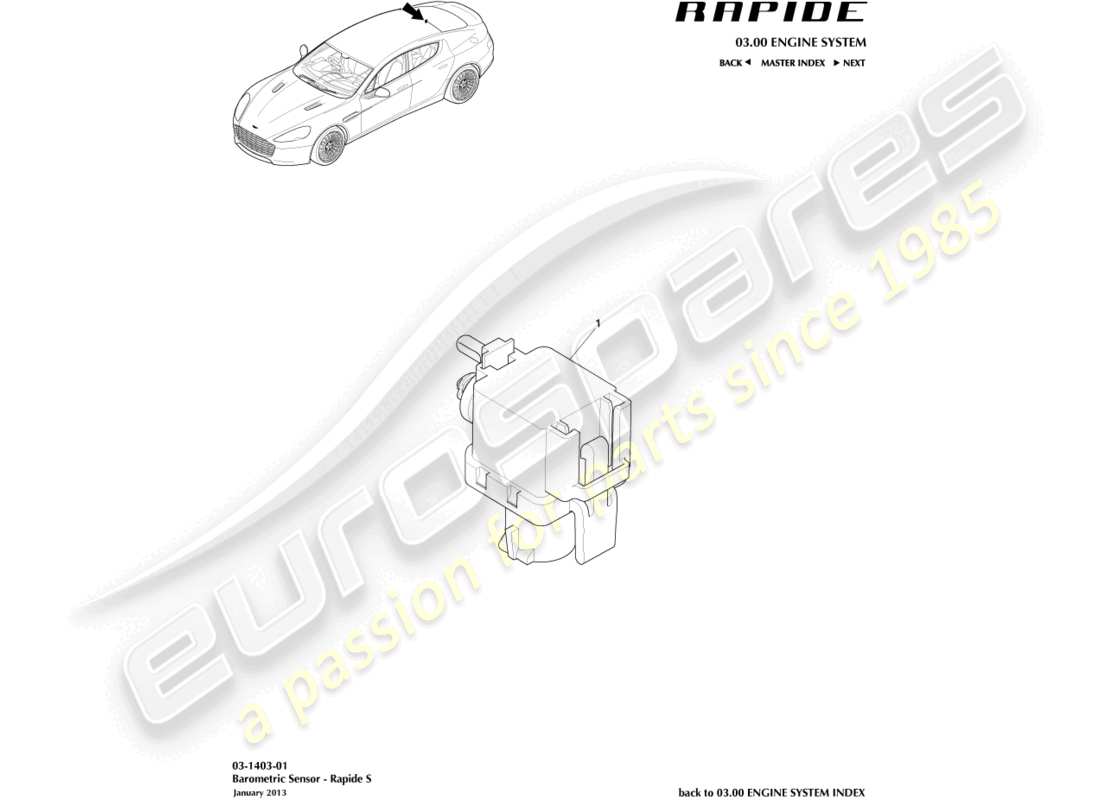 aston martin rapide (2011) teilediagramm des barometrischen sensors